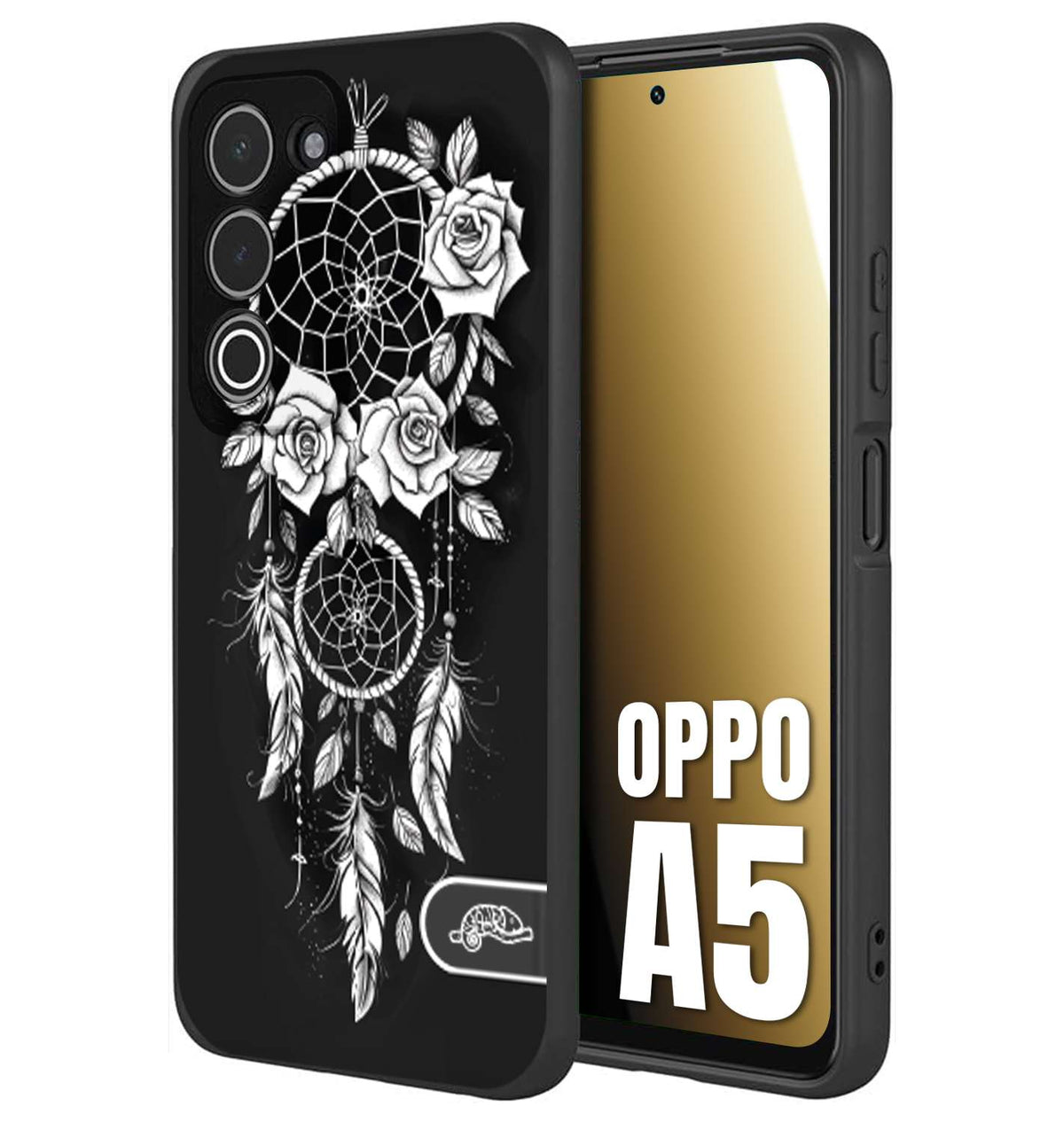 CUSTOMIZZA - Custodia cover nera morbida in tpu compatibile per Oppo A5 acchiappasogni dreamcatcher black and white bianco a rilievo disegnato tattoo tatuaggio