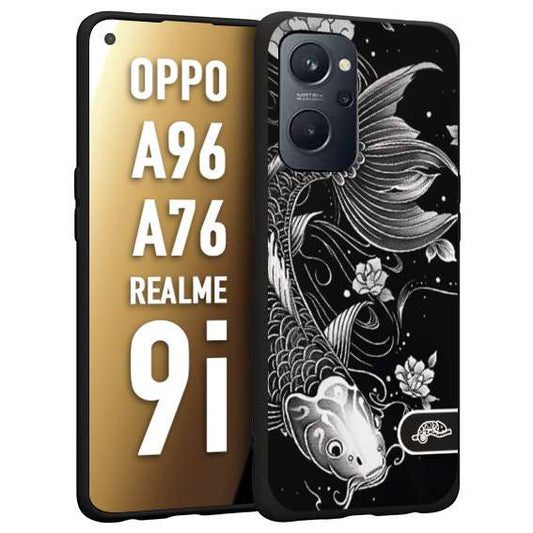 CUSTOMIZZA - Custodia cover nera morbida in tpu compatibile per Oppo Realme C31 carpa koi black and white bianco a rilievo disegnato tattoo tatuaggio