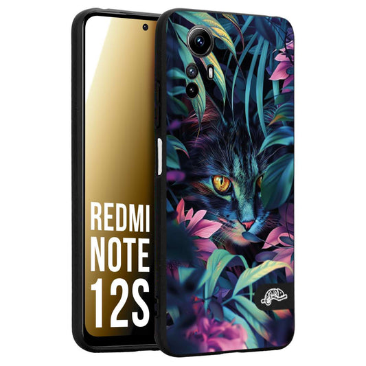 CUSTOMIZZA - Custodia cover nera morbida in tpu compatibile per Xiaomi Redmi Note 12S animali color giungla tropicale occhio di gatto colori vibranti disegnato