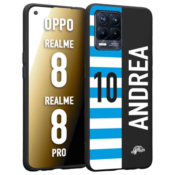 CUSTOMIZZA - Custodia cover nera morbida in tpu compatibile per Realme 8 - 8 PRO personalizzata calcio football nome e numero calciatori biancazzurri
