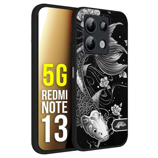 CUSTOMIZZA - Custodia cover nera morbida in tpu compatibile per Xiaomi Redmi Note 13 5G carpa koi black and white bianco a rilievo disegnato tattoo tatuaggio