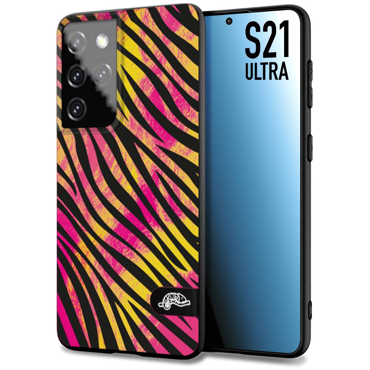 CUSTOMIZZA - Custodia cover nera morbida in tpu compatibile per Samsung S21 ULTRA zebrata maculata a rilievo soft touch donna fucsia gialla