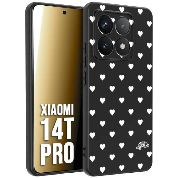 CUSTOMIZZA - Custodia cover nera morbida in tpu compatibile per Xiaomi 14T PRO cuori pois bianchi donna pin up vintage