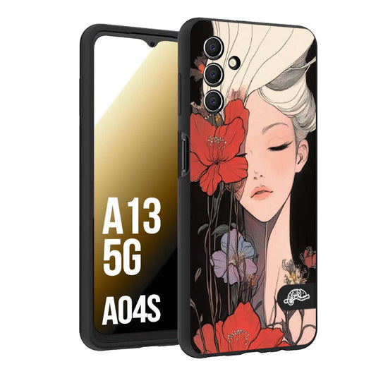 CUSTOMIZZA - Custodia cover nera morbida in tpu compatibile per Samsung A04S - A13 5G woman flower Fantasia Floreale Design Donna e Fiori, Retro Artistico