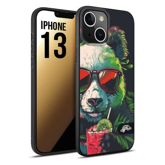 CUSTOMIZZA - Custodia cover nera morbida in tpu compatibile per iPhone 13 estate disegnata cocktails animali simpatici panda mojito