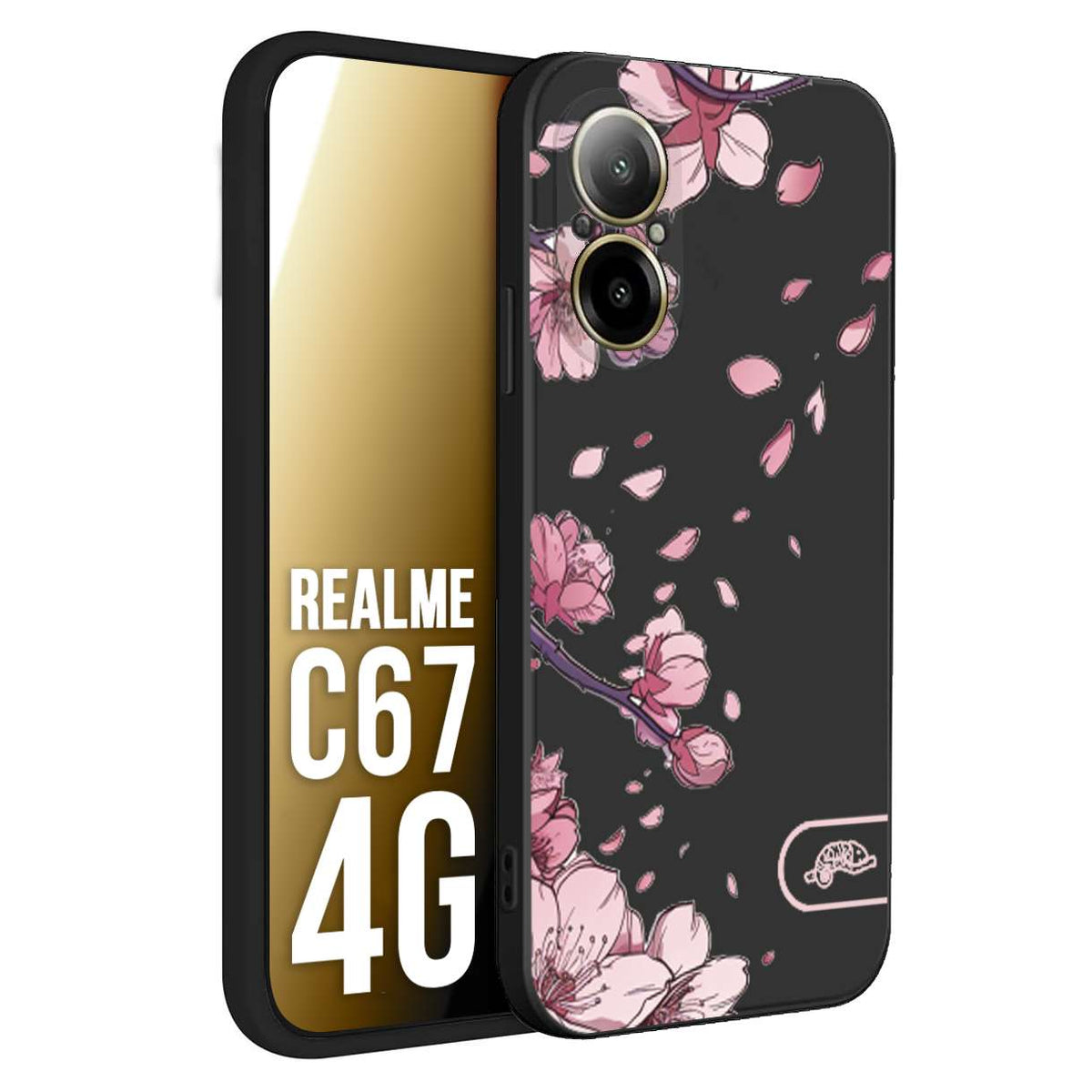 CUSTOMIZZA - Custodia cover nera morbida in tpu compatibile per Realme C67 4G giapponese fiori di ciliegio in fiore a rilievo disegnata tattoo