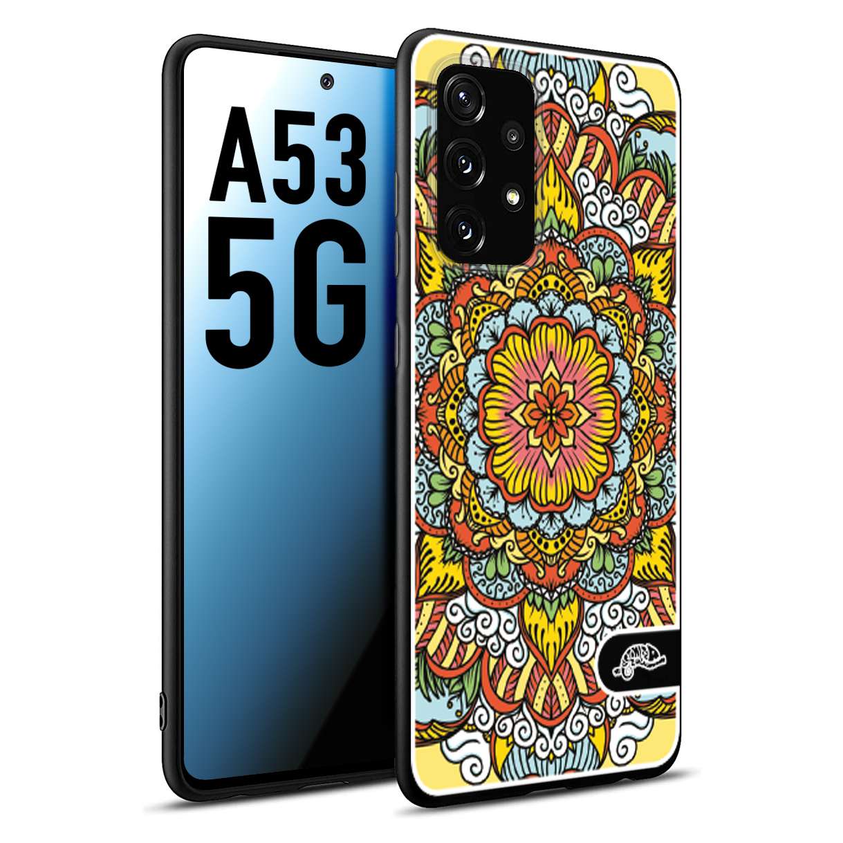 CUSTOMIZZA - Custodia cover nera morbida in tpu compatibile per Samsung A53 5G mandala colorato fiore nuvole arancione