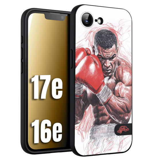 CUSTOMIZZA - Custodia cover nera morbida in tpu compatibile per iPhone 16E - 17E pugilato pugili disegno tattoo guantoni boxer pesi massimi iron mike