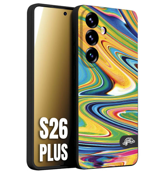 CUSTOMIZZA - Custodia cover nera morbida in tpu compatibile per Samsung S26 PLUS colorata fantasia vortice marmo arcobaleno gialla verde blu