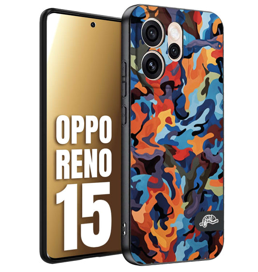CUSTOMIZZA - Custodia cover nera morbida in tpu compatibile per Oppo Reno 15 camouflage mimetico militare moderno blu arancio rosso