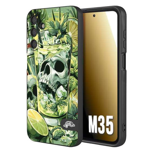 CUSTOMIZZA - Custodia cover nera morbida in tpu compatibile per Samsung M35 Mojito cocktail teschio illustrazione drink lime menta ghiacci tropicale street art
