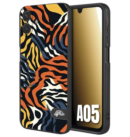 CUSTOMIZZA - Custodia cover nera morbida in tpu compatibile per Samsung A05 leopardato maculato tigrato tiger colorata gialla blu arancio