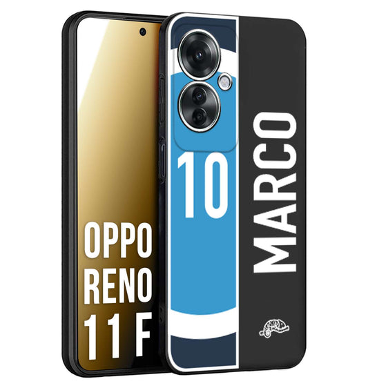 CUSTOMIZZA - Custodia cover nera morbida in tpu compatibile per Oppo Reno 11 F 5G personalizzata calcio football nome e numero calciatori biancoazzurri bianco celesti