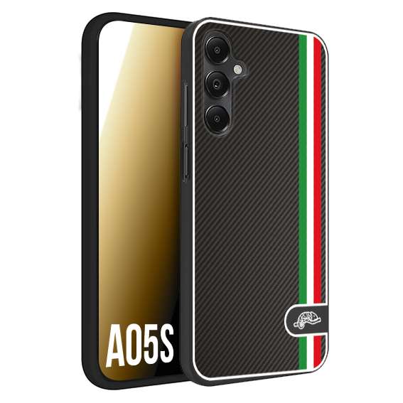 CUSTOMIZZA - Custodia cover nera morbida in tpu compatibile per Samsung A05S effetto fibra di carbonio bandiera Italia made in Italy