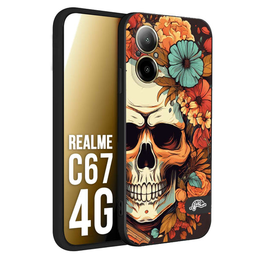 CUSTOMIZZA - Custodia cover nera morbida in tpu compatibile per Oppo C67 4G teschio skull flowers fiori autunnali arancio celeste tattoo