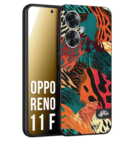 CUSTOMIZZA - Custodia cover nera morbida in tpu compatibile per Oppo Reno 11 F 5G leopardato tigrato tiger colorata summer arancio verde fucsia