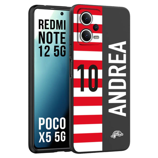 CUSTOMIZZA - Custodia cover nera morbida in tpu compatibile per Xiaomi Redmi Note 12 5G - POCO X5 5G personalizzata calcio football nome e numero calciatori bianco rossa