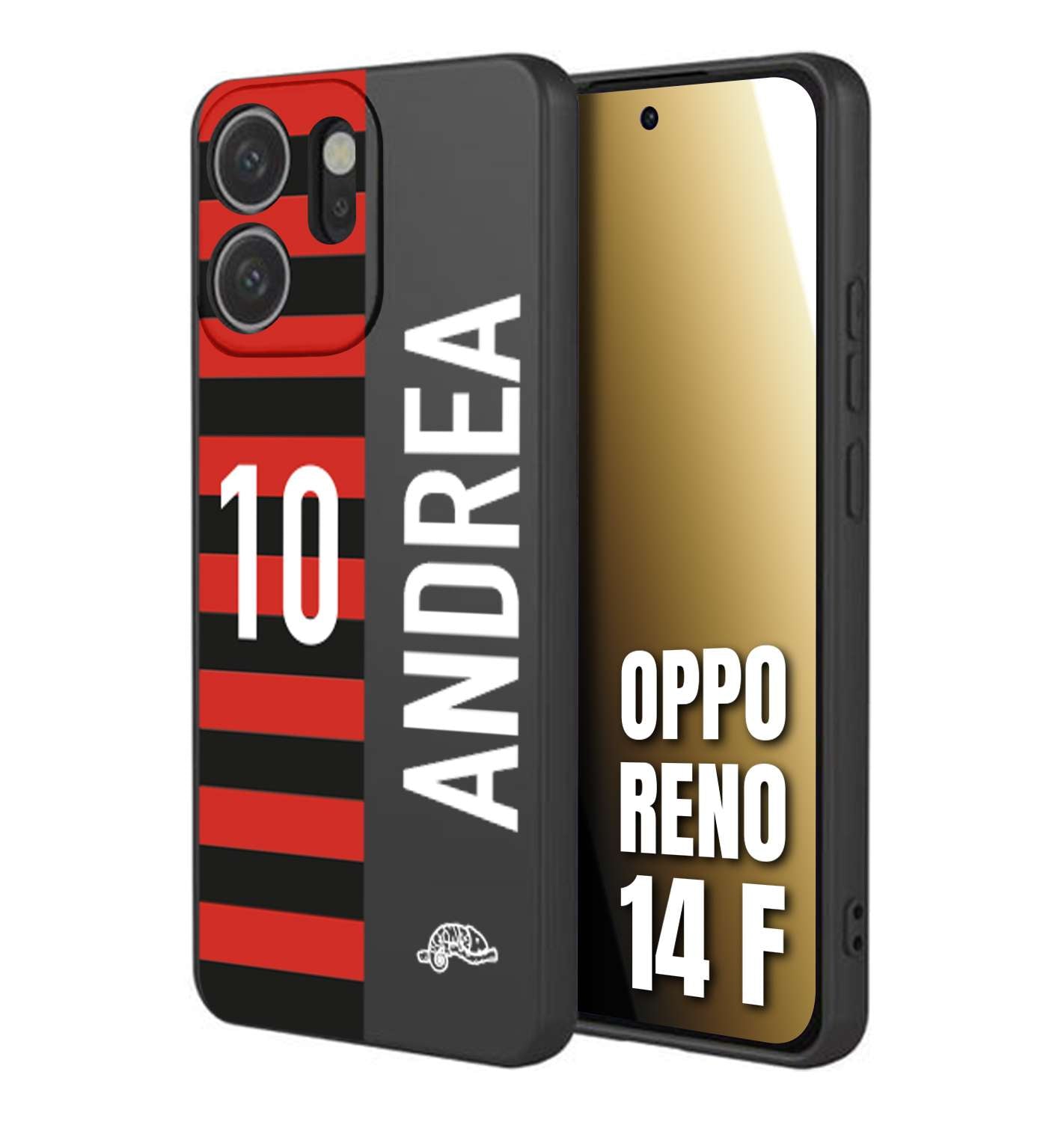CUSTOMIZZA - Custodia cover nera morbida in tpu compatibile per Oppo Reno 14 F personalizzata calcio football nome e numero calciatori rossonera