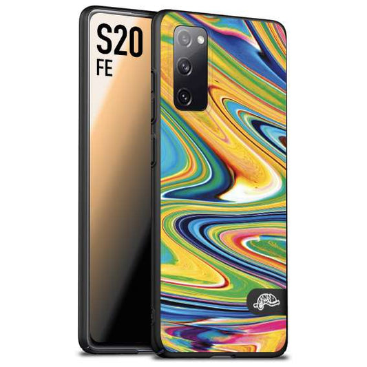 CUSTOMIZZA - Custodia cover nera morbida in tpu compatibile per Samsung S20 FE colorata fantasia vortice marmo arcobaleno gialla verde blu