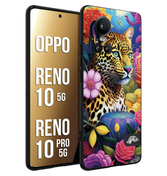 CUSTOMIZZA - Custodia cover nera morbida in tpu compatibile per Oppo Reno 10 5G - 10 PRO 5G astratti donna flower fantasia leopardo ghepardo animali colorati