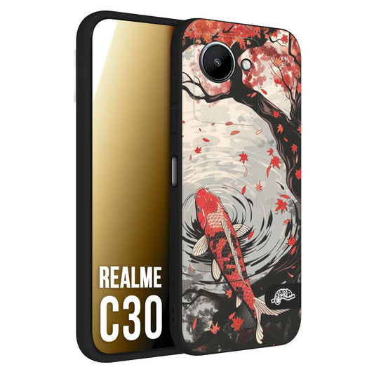 CUSTOMIZZA - Custodia cover nera morbida in tpu compatibile per Oppo Realme C30 giapponese lago carpa koi rossa con foglie d'acero rosso disegnata tattoo