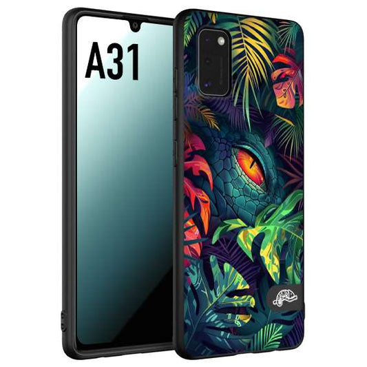 CUSTOMIZZA - Custodia cover nera morbida in tpu compatibile per Samsung A31 animali color giungla tropicale occhio di coccodrillo alligatore disegnato