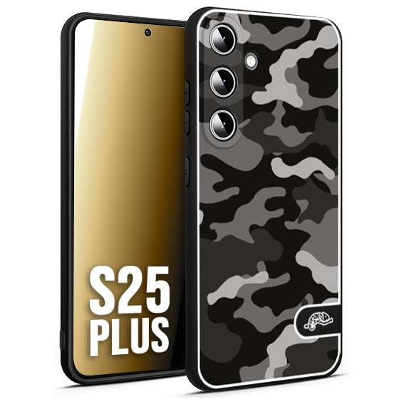 CUSTOMIZZA - Custodia cover nera morbida in tpu compatibile per Samsung S25 PLUS camouflage mimetico militare nero black grigio