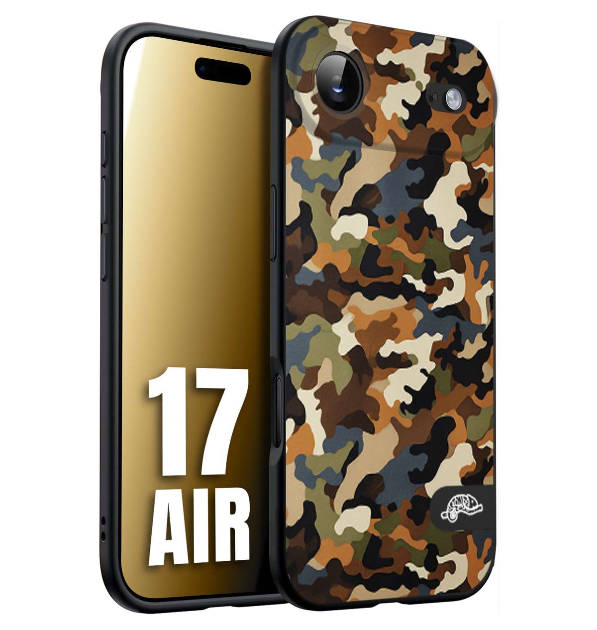 CUSTOMIZZA - Custodia cover nera morbida in tpu compatibile per iPhone 17 AIR camouflage mimetico militare moderno blu marrone beige