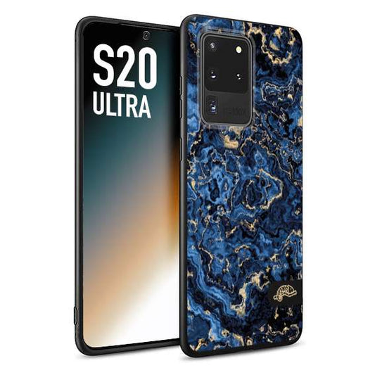 CUSTOMIZZA - Custodia cover nera morbida in tpu compatibile per Samsung S20 ULTRA effetto marmo marble blu venature dorato psichedelico