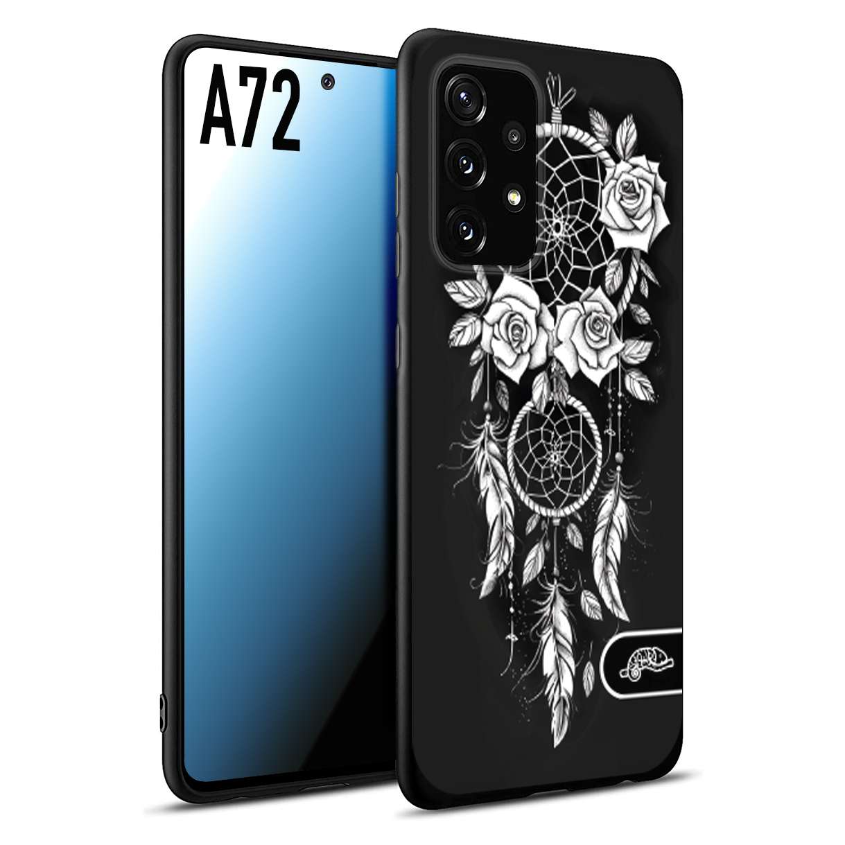 CUSTOMIZZA - Custodia cover nera morbida in tpu compatibile per Samsung A72 acchiappasogni dreamcatcher black and white bianco a rilievo disegnato tattoo tatuaggio