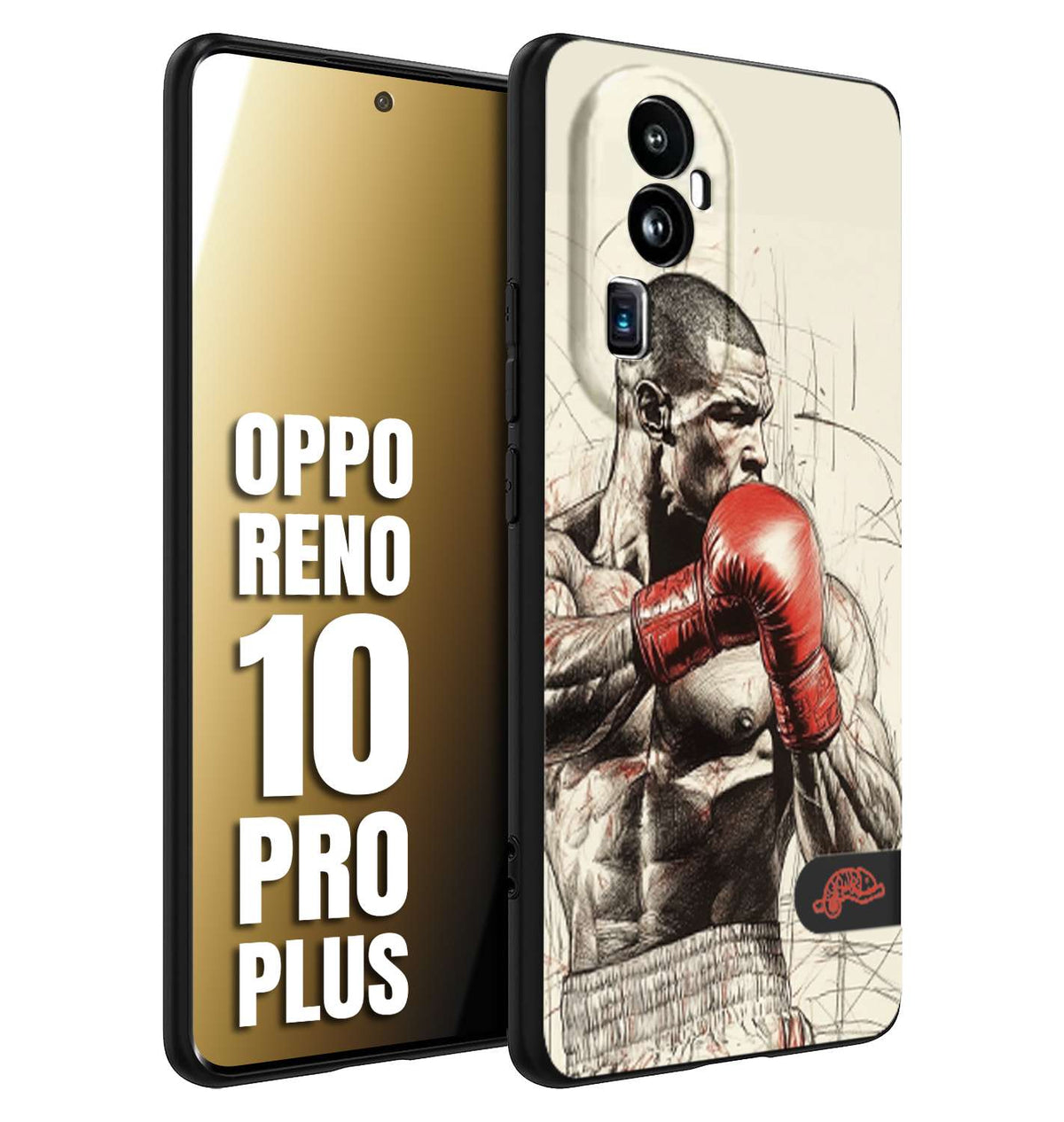 CUSTOMIZZA - Custodia cover nera morbida in tpu compatibile per Oppo Reno 10 PRO PLUS pugilato pugili disegno tattoo guantoni box sport ring