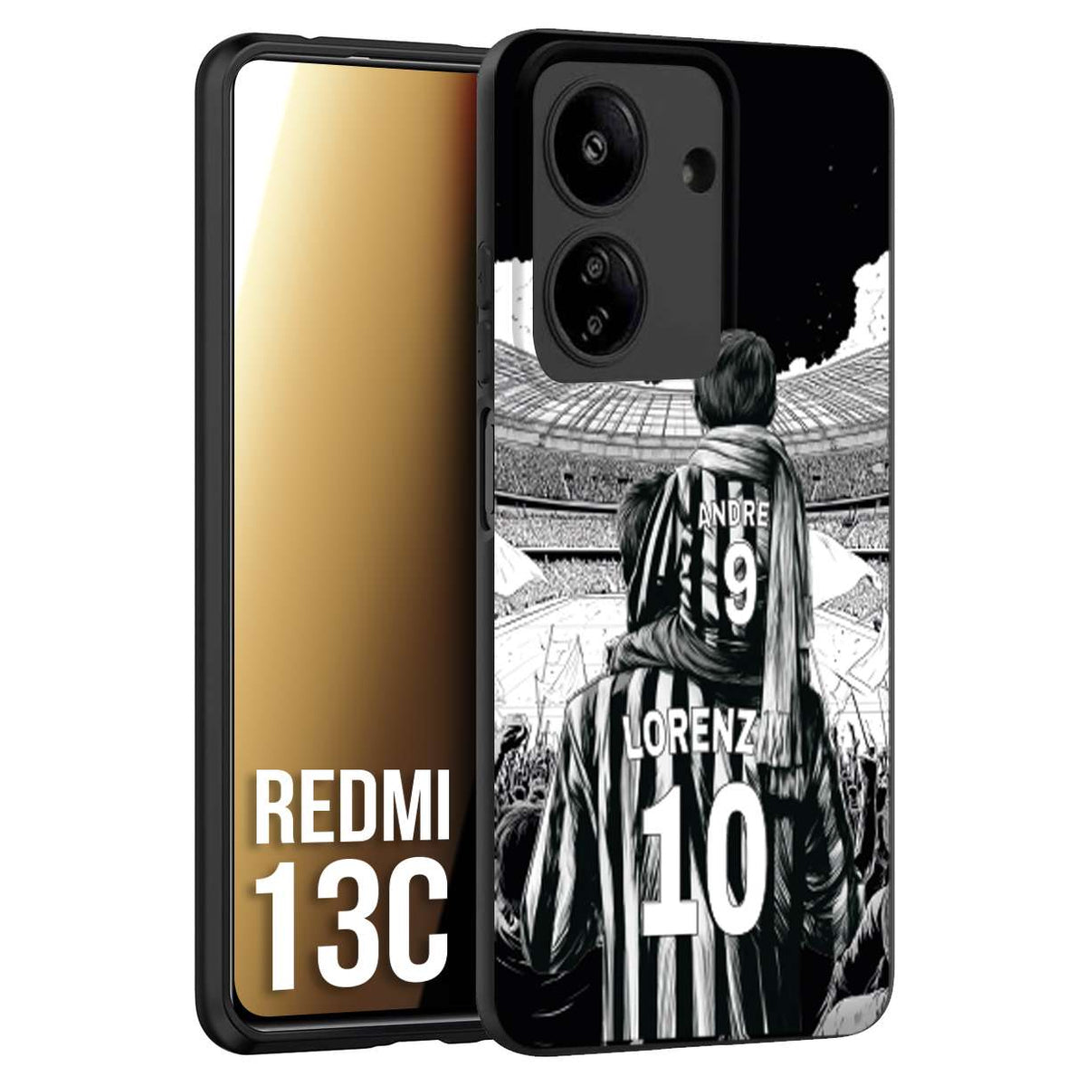 CUSTOMIZZA - Custodia cover nera morbida in tpu compatibile per Xiaomi Redmi 13C personalizzata calcio football nome e numero calciatori bianconeri bianca e nera