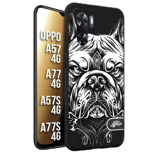 CUSTOMIZZA - Custodia cover nera morbida in tpu compatibile per Oppo A57 - A77 - A57S - A77S (4G) bulldog bianco a rilievo disegnato tattoo tatuaggio