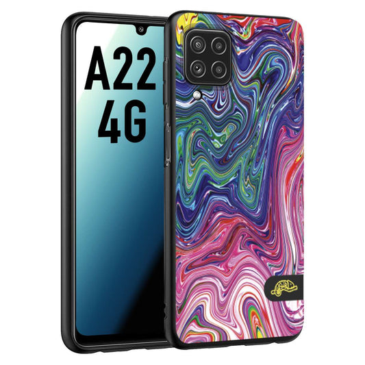 CUSTOMIZZA - Custodia cover nera morbida in tpu compatibile per Samsung A22 4G colorata fantasia vortice marmo arcobaleno rosa blu fucsia