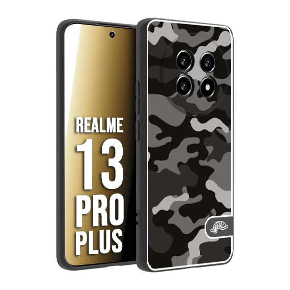 CUSTOMIZZA - Custodia cover nera morbida in tpu compatibile per Realme 13 PRO PLUS camouflage mimetico militare nero black grigio
