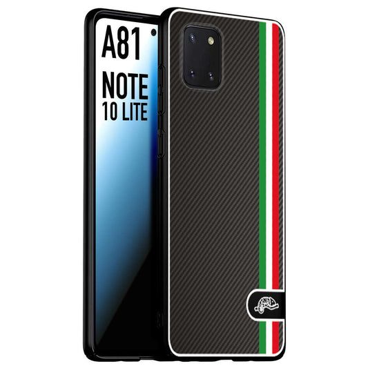 CUSTOMIZZA - Custodia cover nera morbida in tpu compatibile per Samsung A81 - Note 10 Lite effetto fibra di carbonio bandiera Italia made in Italy