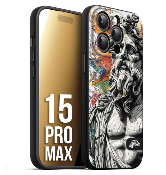 CUSTOMIZZA - Custodia cover nera morbida in tpu compatibile per iPhone 15 PRO MAX statua colorata moderna antico tattoo splash color