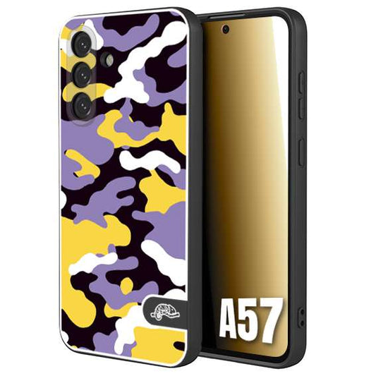 CUSTOMIZZA - Custodia cover nera morbida in tpu compatibile per Samsung A57 camouflage mimetico militare viola lilla giallo
