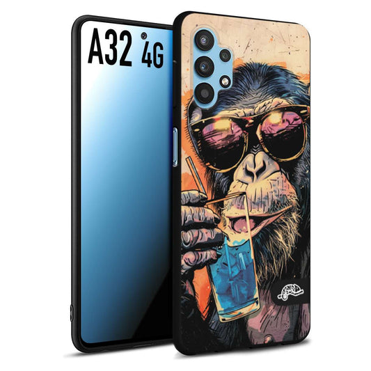 CUSTOMIZZA - Custodia cover nera morbida in tpu compatibile per Samsung A32 4G estate disegnata cocktails animali simpatici scimmia monkey negroni