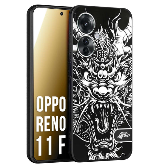 CUSTOMIZZA - Custodia cover nera morbida in tpu compatibile per Oppo Reno 11 F 5G drago black and white bianco a rilievo disegnato tattoo tatuaggio
