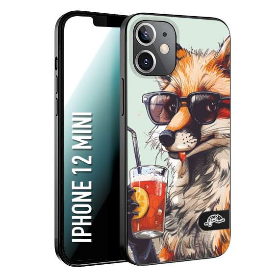 CUSTOMIZZA - Custodia cover nera morbida in tpu compatibile per iPhone 12 MINI estate disegnata cocktails animali simpatici fox volpe negroni