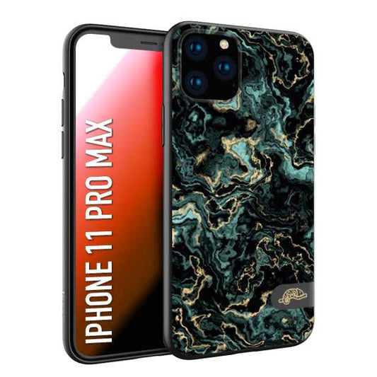 CUSTOMIZZA - Custodia cover nera morbida in tpu compatibile per iPhone 11 PRO MAX effetto marmo marble verde green venature dorato pietra