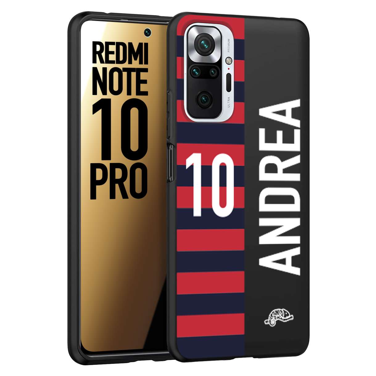 CUSTOMIZZA - Custodia cover nera morbida in tpu compatibile per Xiaomi Redmi Note 10 PRO personalizzata calcio football nome e numero calciatori rossoblu