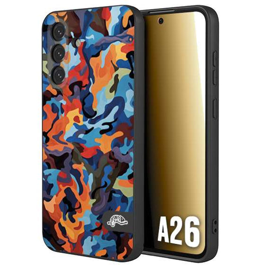 CUSTOMIZZA - Custodia cover nera morbida in tpu compatibile per Samsung A26 camouflage mimetico militare moderno blu arancio rosso