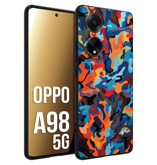 CUSTOMIZZA - Custodia cover nera morbida in tpu compatibile per Oppo A98 5G camouflage mimetico militare moderno blu arancio rosso