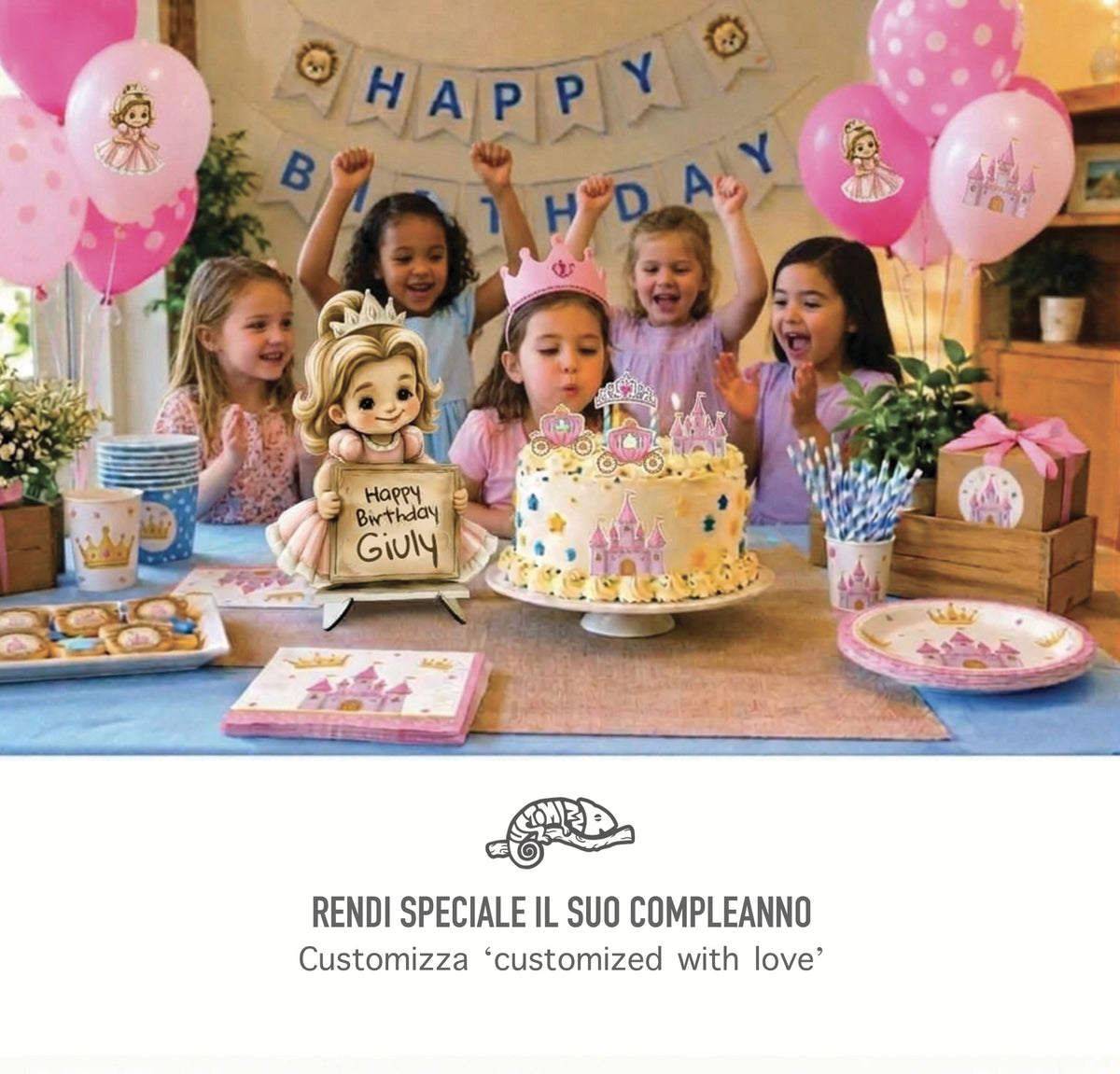 Quadro Sagomato in Legno MDF 4 mm Personalizzato con Nome per Foto Decorazione Torta e Tavolo Festa di Compleanno Fatto a Mano Design Principessa Rosa