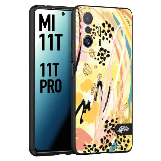 CUSTOMIZZA - Custodia cover nera morbida in tpu compatibile per Xiaomi Mi 11T - Mi 11T PRO astratti donna flower fantasia estate gialla rosa leopardata