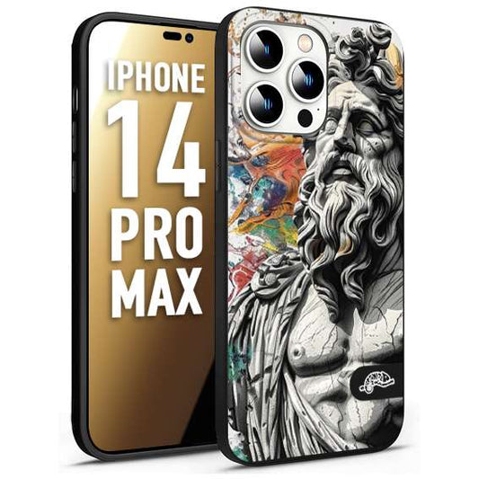 CUSTOMIZZA - Custodia cover nera morbida in tpu compatibile per iPhone 14 PRO MAX statua colorata moderna antico tattoo splash color