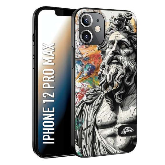 CUSTOMIZZA - Custodia cover nera morbida in tpu compatibile per iPhone 12 PRO MAX statua colorata moderna antico tattoo splash color