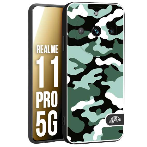 CUSTOMIZZA - Custodia cover nera morbida in tpu compatibile per Realme 11 PRO 5G camouflage mimetico militare verde green